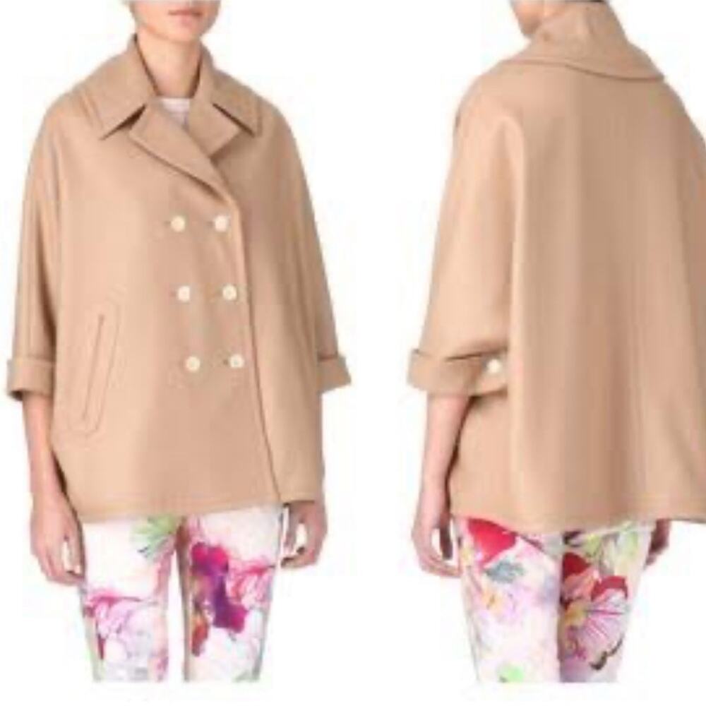 Ted Baker Coat Wool Cashmere Double Breasted Cape‎ Jacket Size Medium Large
